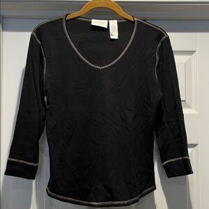 Liz Claiborne Black 3/4 Sleeve Top with Contrast Stitching